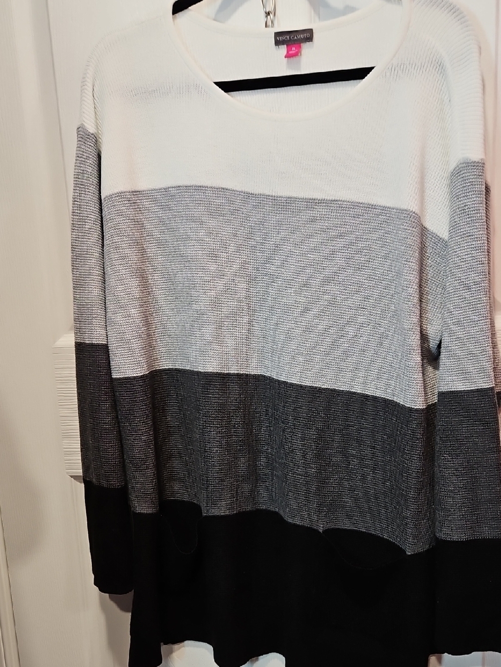 Vince Camuto White, Gray & Black Wide Stripe Pullover